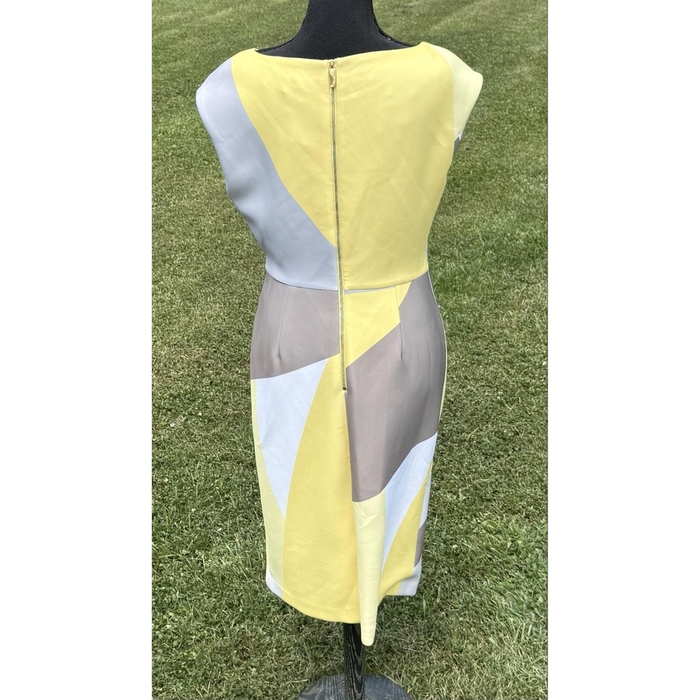 Donna Karan New York NWT Size 8 Yellow Abstract Print Sheath Midi Dress - Picture 7 of 14